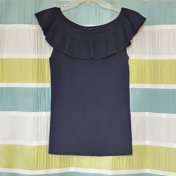 Elie Tahari Wool Ruffle Collar Blouse Sleeveless Egglplant Purple Sz Large - Picture 7 of 7